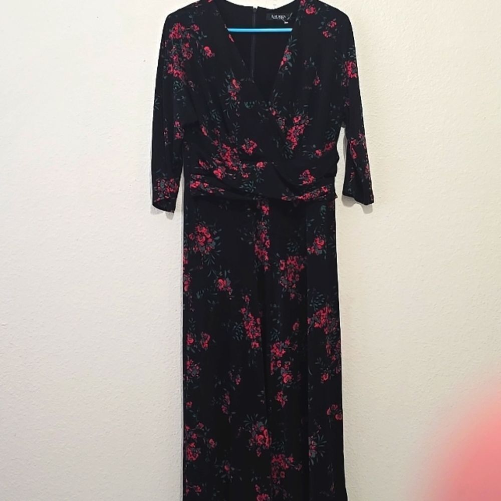 Lauren Ralph Lauren Black Maxi Dress with Pink Floral Print